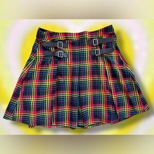 Hot Topic Multicolor Plaid Buckle Skater Skirt - Black, Red, Yellow, Green